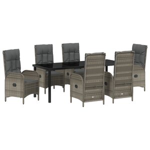 vidaXL Set de salle à manger de jardin 7 pièces en gris poly rattan