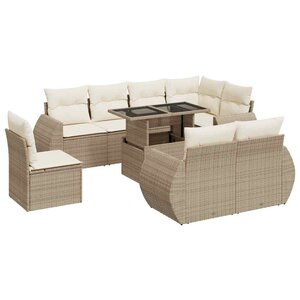 vidaXL Salon de jardin avec coussins 9 Pièces beige résine tressée