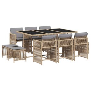 vidaXL Ensemble à manger de jardin et coussins 11 Pièces mélange beige