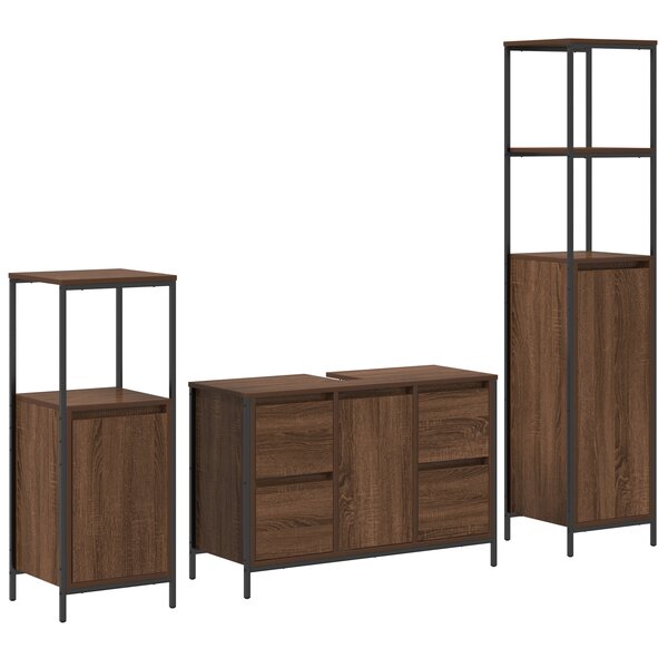 vidaXL Ensemble meubles salle de bain 3 pièces - Bois d'ingénierie chêne brun