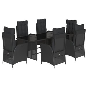 vidaXL Ensemble à manger de jardin coussins 7Pièces Noir Résine tressée