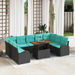 vidaXL Ensemble de canapé de jardin 10 Pièces Noir Poly rotin