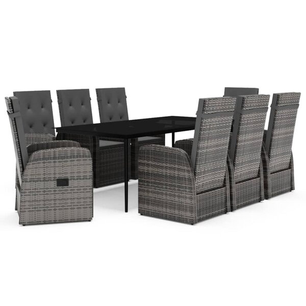 vidaXL Ensemble de salle à manger de jardin et coussins 9 Pièces Gris