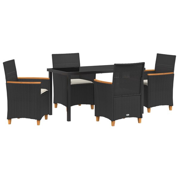 vidaXL Ensemble de salle à manger de jardin de 5 pièces avec coussins Noir Rattan Poly