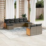 vidaXL Salon de jardin 9 Pièces avec coussins gris résine tressée