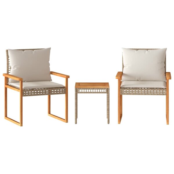 vidaXL Ensemble de bistro et coussins 3 Pièces mélange beige rotin acacia