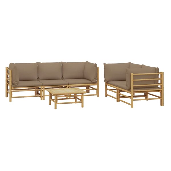 Salon de jardin meuble d'extérieur ensemble de mobilier 6 pièces avec coussins taupe bambou 02_0016944