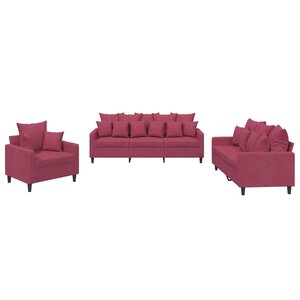 vidaXL Ensemble de canapés 3 Pièces avec coussins Rouge bordeaux Velours