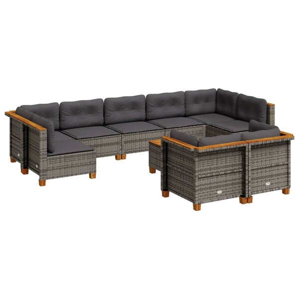 vidaXL Salon de jardin avec coussins 10 Pièces gris résine tressée