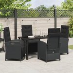 vidaXL Ensemble de salle à manger de jardin de 5 pièces avec coussins en poly rotin noir