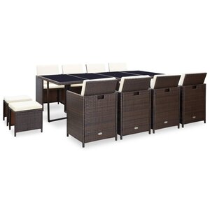 vidaXL Ensemble à manger d'extérieur et coussins 13 Pièces Résine tressée