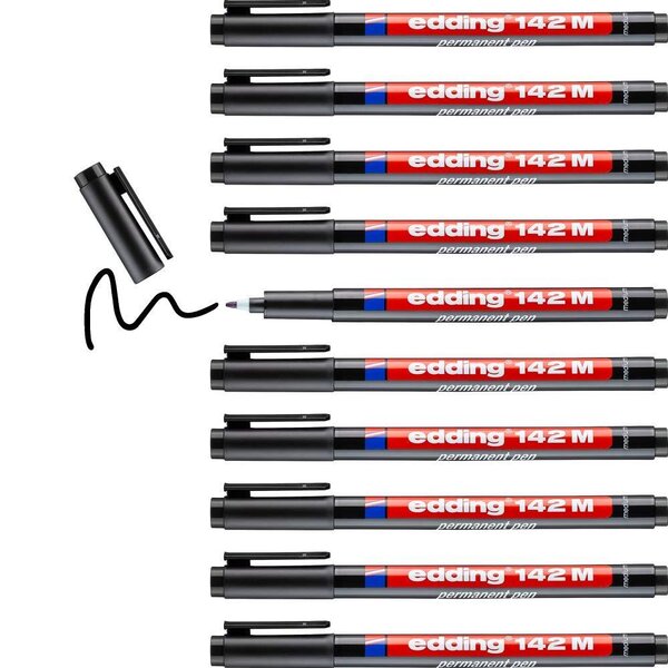 Feutre Permanent 142M Noir Pointe Moyenne 1 mm x 10 EDDING