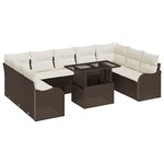 Ensemble de 10 Pièces de Canapé de Jardin avec Coussins en Rattan Poly Marron