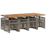 vidaXL Ensemble à manger de jardin coussins 13 Pièces gris résine tressée