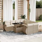 vidaXL Salon de jardin avec coussins 9 Pièces beige résine tressée