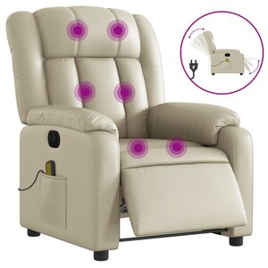 vidaXL Fauteuil de massage inclinable électrique crème similicuir