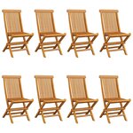 vidaXL Chaises de jardin et coussins noir lot de 8 Bois de teck massif