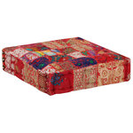 vidaXL Pouf carré en coton fait à la main 50 x 50 x 12 cm Rouge