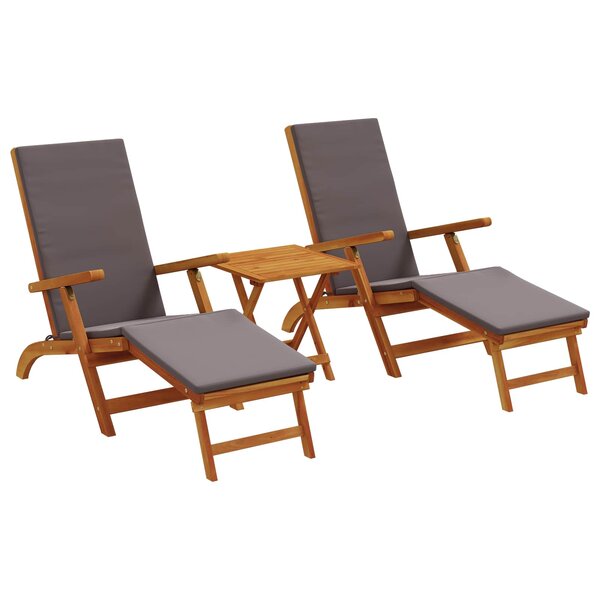 vidaXL Chaise longue inclinable et pliable 3 pc Bois d'Acacia Massif