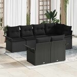 vidaXL Ensemble de canapé de jardin avec coussin 7 Pièces Noir Poly rotin
