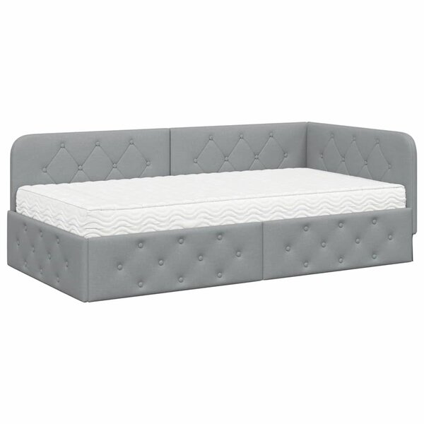 vidaXL Cadre de lit d'angle avec matelas Gris clair 90 x 190 cm tissu