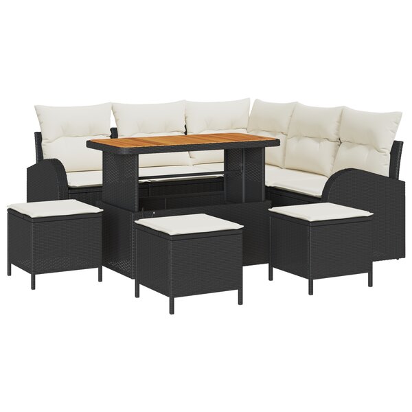 Ensemble de canapés de jardin de 9 pièces avec coussins Noir Poly Rotin Acacia