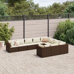 vidaXL Salon de jardin 10 Pièces avec coussins marron résine tressée