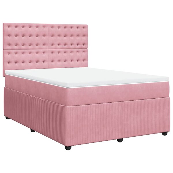 vidaXL Sommier à lattes de lit avec matelas Rose 140x190 cm Velours