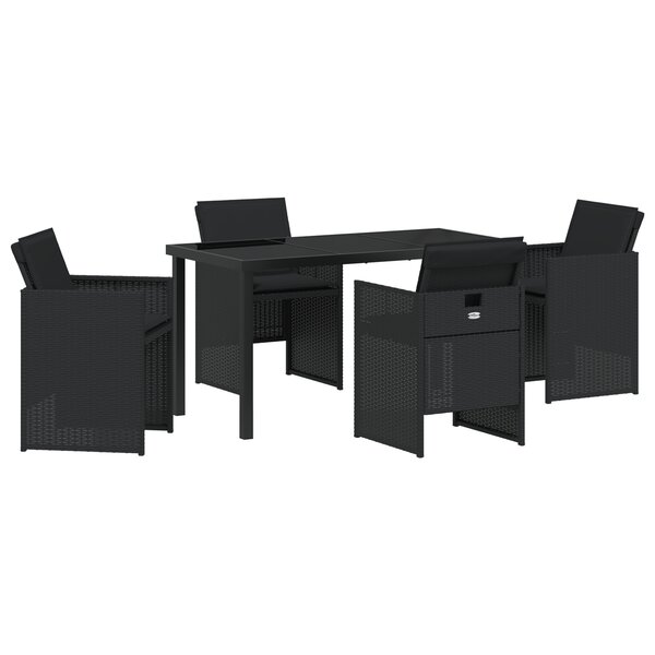 vidaXL Ensemble de salle à manger jardin de 5 pièces avec coussins en poly rattan noir