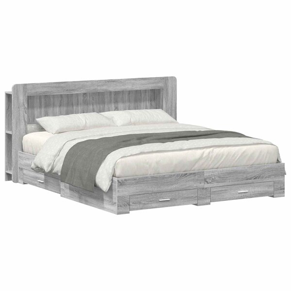 vidaXL Cadre de lit avec rangement Sonoma gris 200 x 200 cm