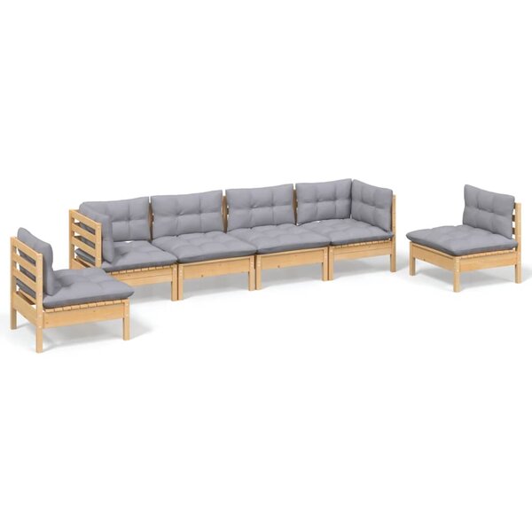vidaXL Salon de jardin 6 Pièces avec coussins gris Bois de pin massif