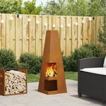 vidaXL Fosse à feu avec rangement pour bûches  35x35x100 cm  en acier vieilli.