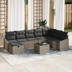 vidaXL Set de canapé de jardin 9 pièces avec coussins gris en poly rotin
