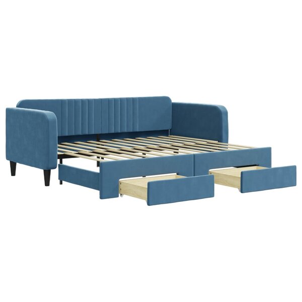 vidaXL Lit de jour avec gigogne et tiroirs sans matelas bleu 90x200 cm