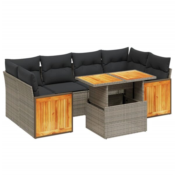 vidaXL Salon de jardin avec coussins 7 Pièces gris résine tressée