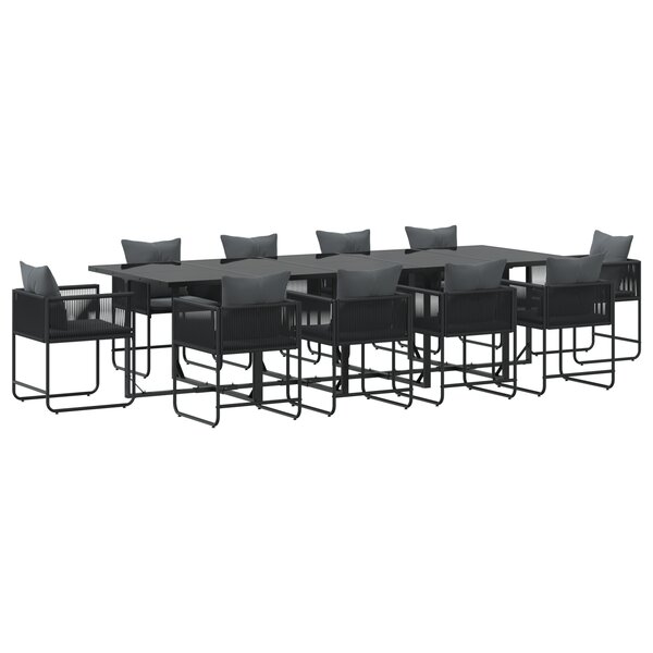 Ensemble de salle à manger de jardin de 15 pièces avec coussins en acier et poly rotin