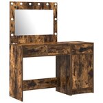 Ensemble de coiffeuse 2 pièces avec LED en bois d'ingénierie chêne fumé