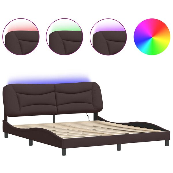 vidaXL Cadre de lit avec LED sans matelas Hvar marron foncé 180x200cm tissu