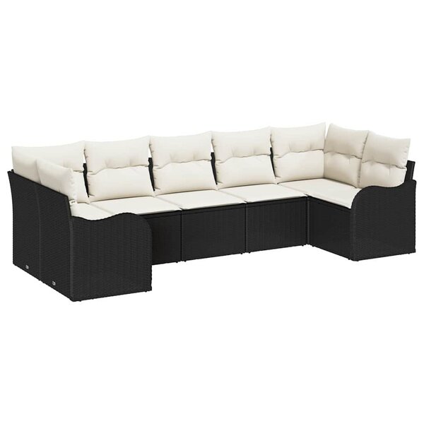 vidaXL Ensemble de canapé de jardin avec coussin 7 Pièces Noir Poly rotin