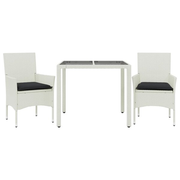 vidaXL Ensemble à manger de jardin et coussins 3 Pièces blanc rotin verre