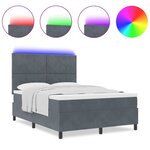 Lit à ressorts vidaXL avec matelas et LED Gris foncé 140x190 cm Velours