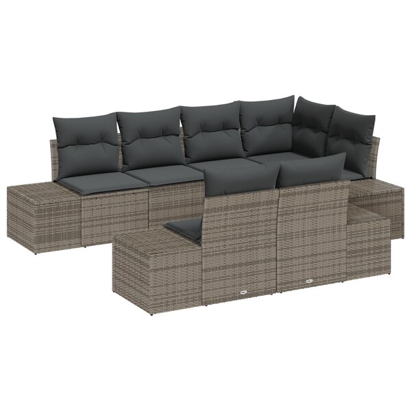 vidaXL Set de Canapé de Jardin 7 Pièces avec Coussins Gris Poly Rotin