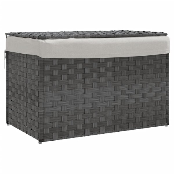 vidaXL Panier à linge avec couvercle gris 55 5x35x34 cm résine tressée