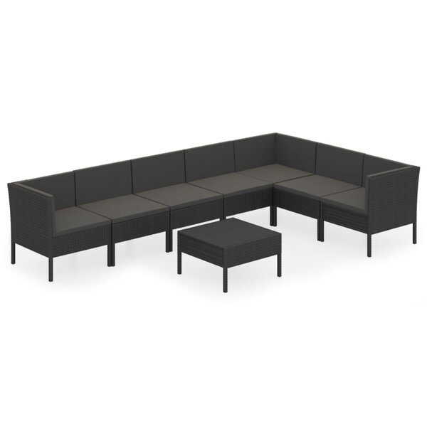 vidaXL Salon de jardin 8 Pièces avec coussins résine tressée noir