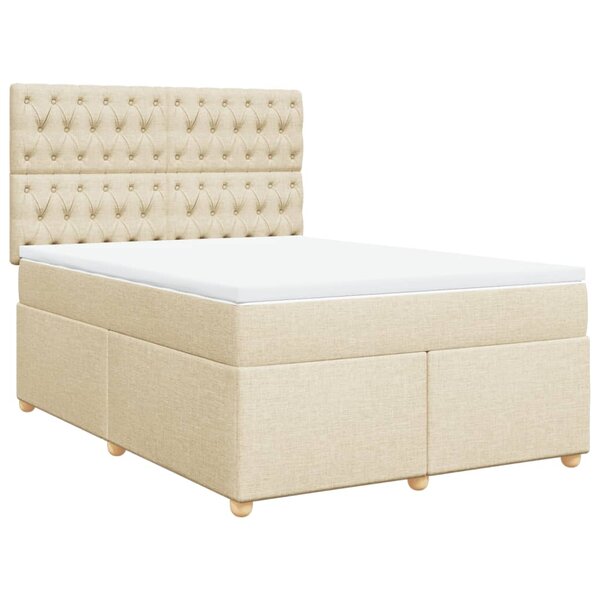 vidaXL Sommier à lattes de lit avec matelas Crème 140x200 cm Tissu