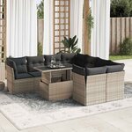 vidaXL Salon de jardin 9 Pièces avec coussins gris résine tressée