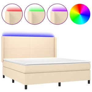 vidaXL Sommier à lattes de lit matelas et LED Crème 160x200 cm Tissu