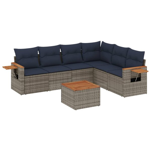 vidaXL Salon de jardin 7 Pièces avec coussins gris résine tressée