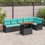 vidaXL Ensemble de canapé de jardin avec coussin 7 Pièces Noir et bleu