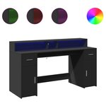 Bureau table poste de travail meuble d'ordinateur informatique étude avec lumières LED 160 x 55 x 91 cm bois d'ingénierie noir 02_0023431
